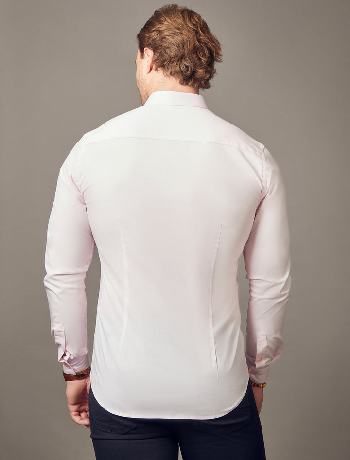 pink tapered fit shirt, showcasing the muscle fit design for an attractive and form-fitting appearance by Tapered Menswear