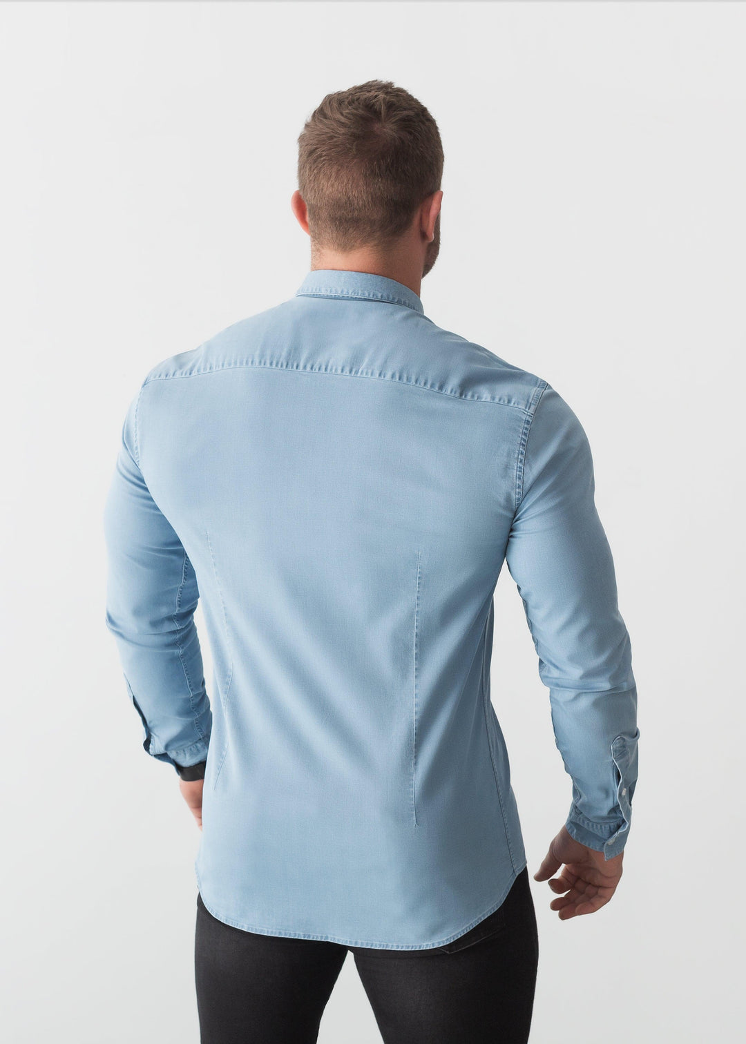 Light Wash Denim Tapered Fit Bodybuilder Shirt