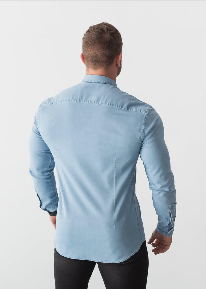 Light Wash Denim Tapered Fit Bodybuilder Shirt