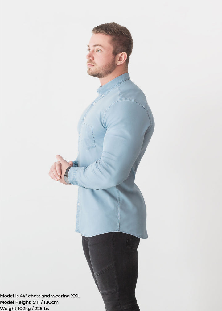 Light Wash Denim Tapered Fit Bodybuilder Shirt