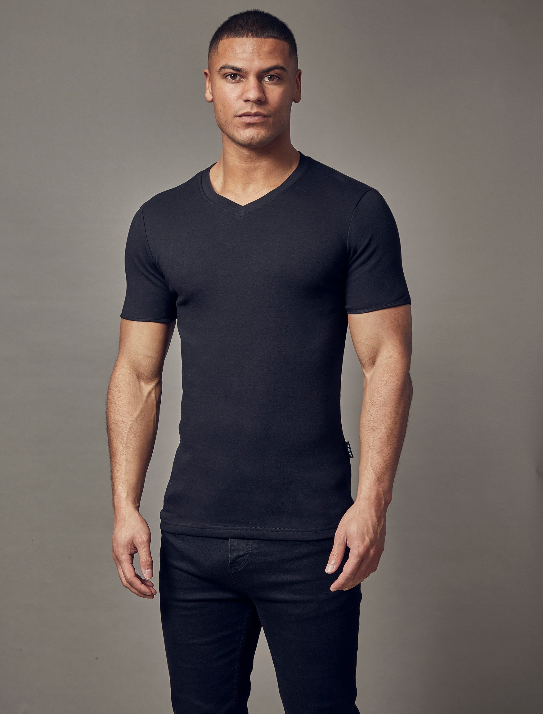 Black V Neck Tapered Fit T shirt V Neck Muscle Fit Tapered Menswear