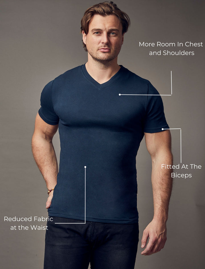 Navy V Neck Tapered Fit T-Shirt