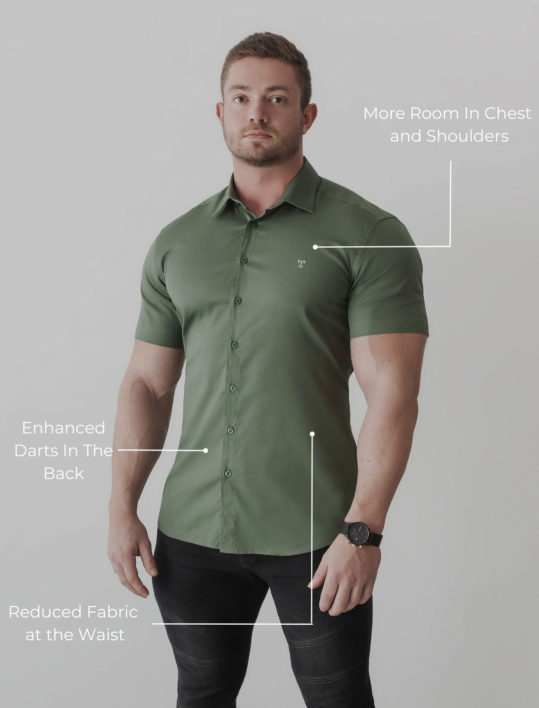 Olive Short Sleeve Tapered Fit Shirt