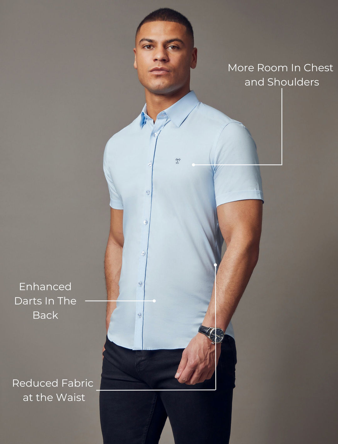 Blue Short Sleeve Tapered Fit Shirt