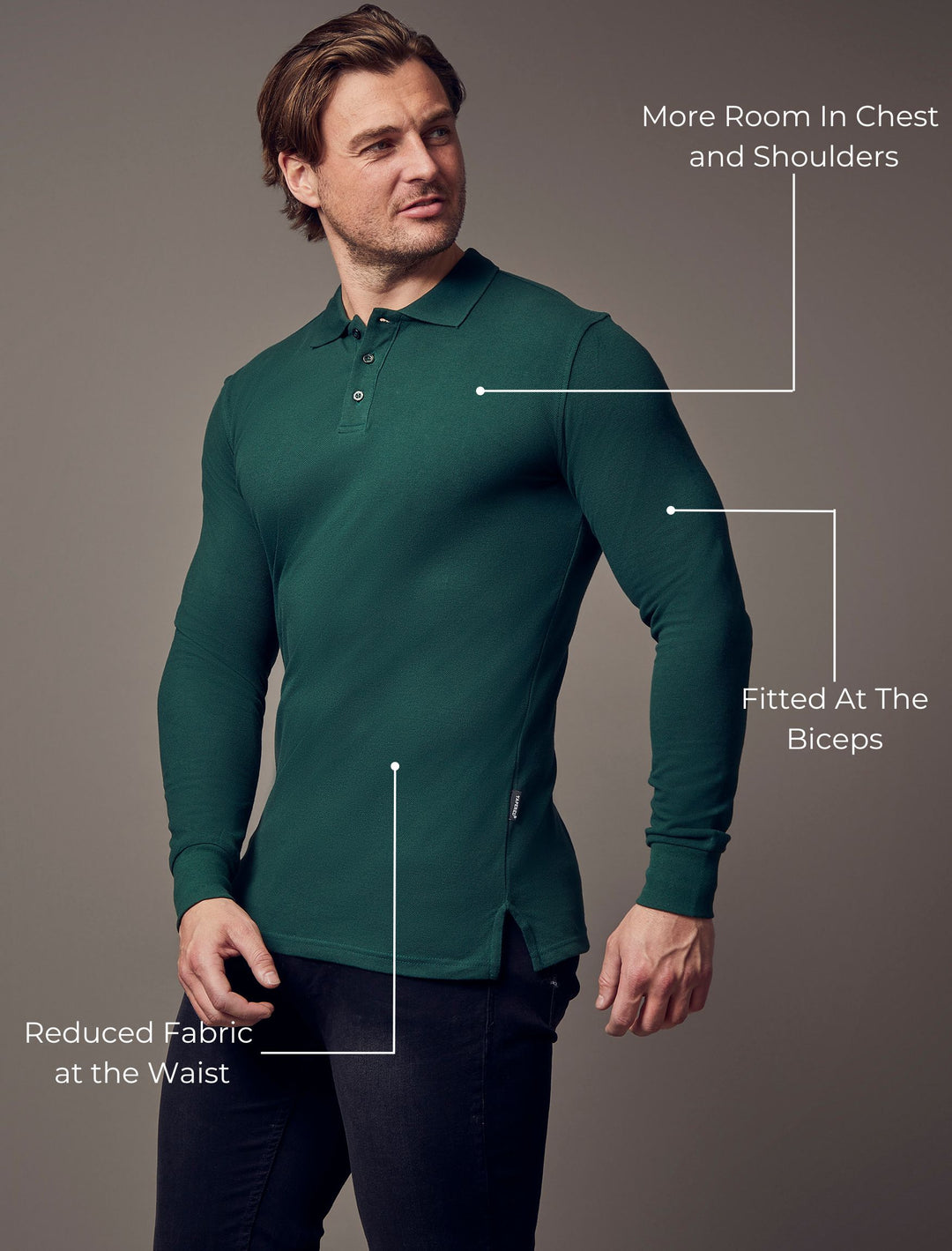 Long Sleeve Green Tapered Fit Polo Shirt