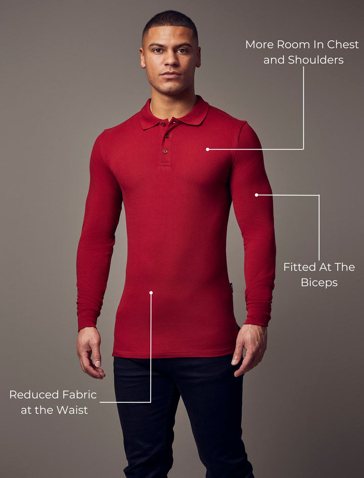 Long Sleeve Burgundy Tapered Fit Polo Shirt