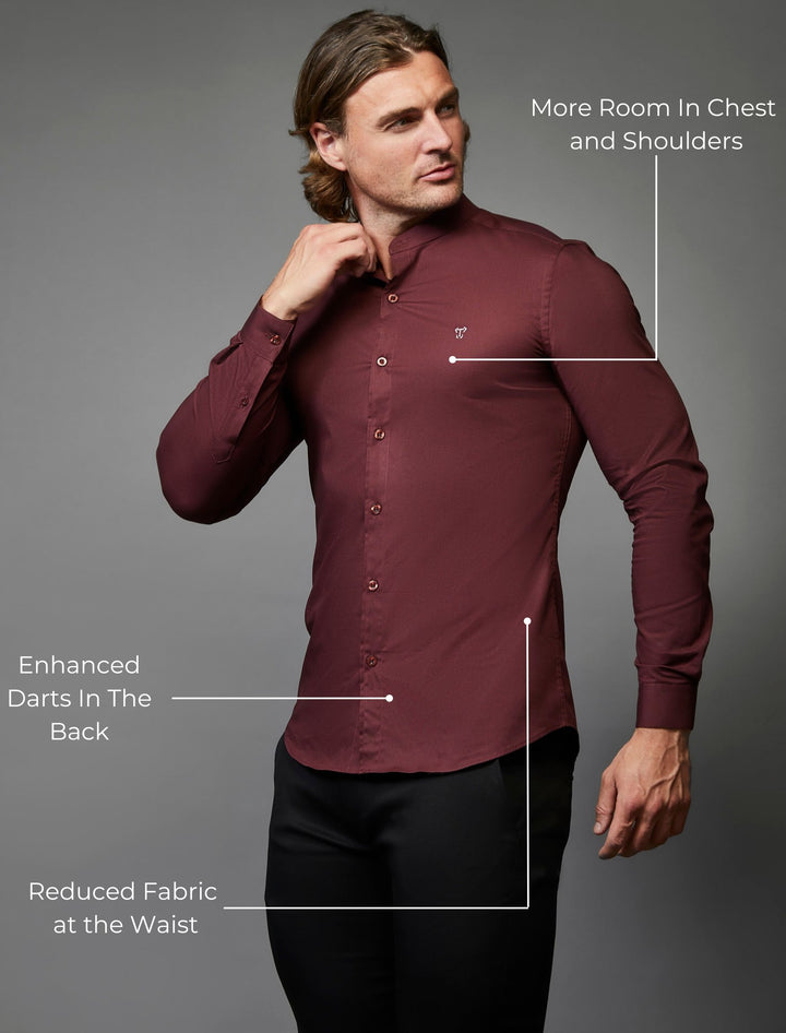 Grandad Collar Burgundy Tapered Fit Shirt