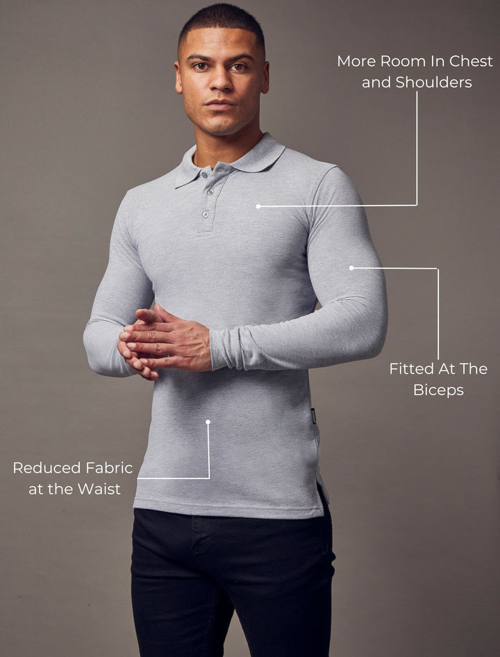 Long Sleeve Grey Tapered Fit Polo Shirt