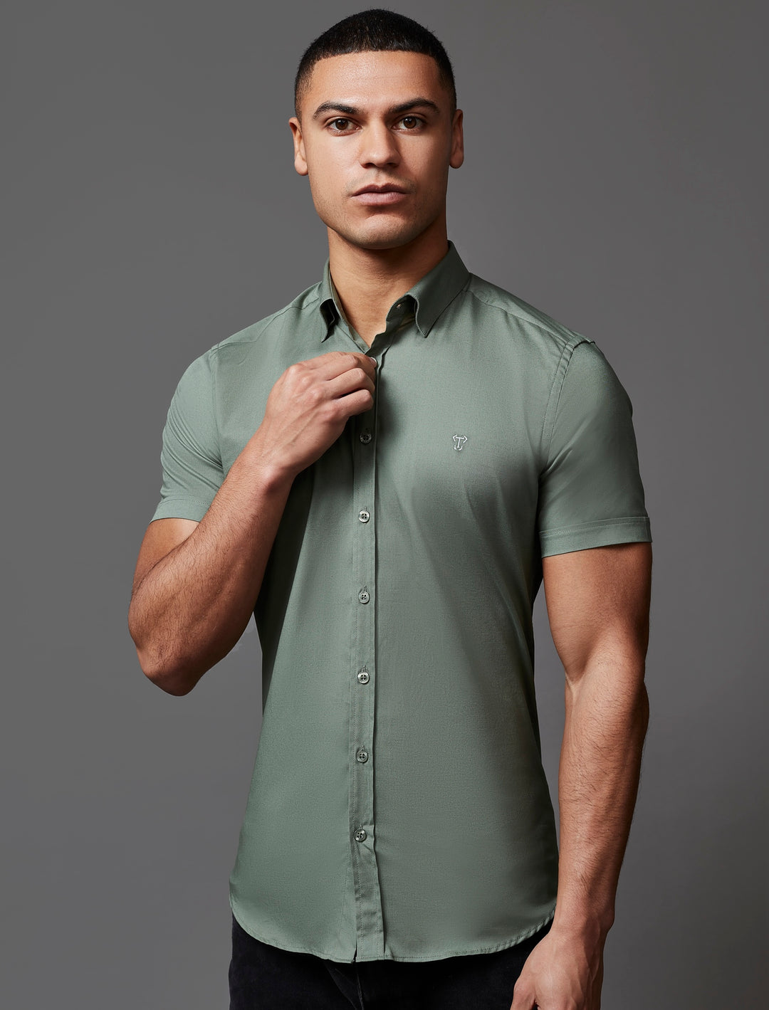 Olive Short Sleeve Tapered Fit Shirt