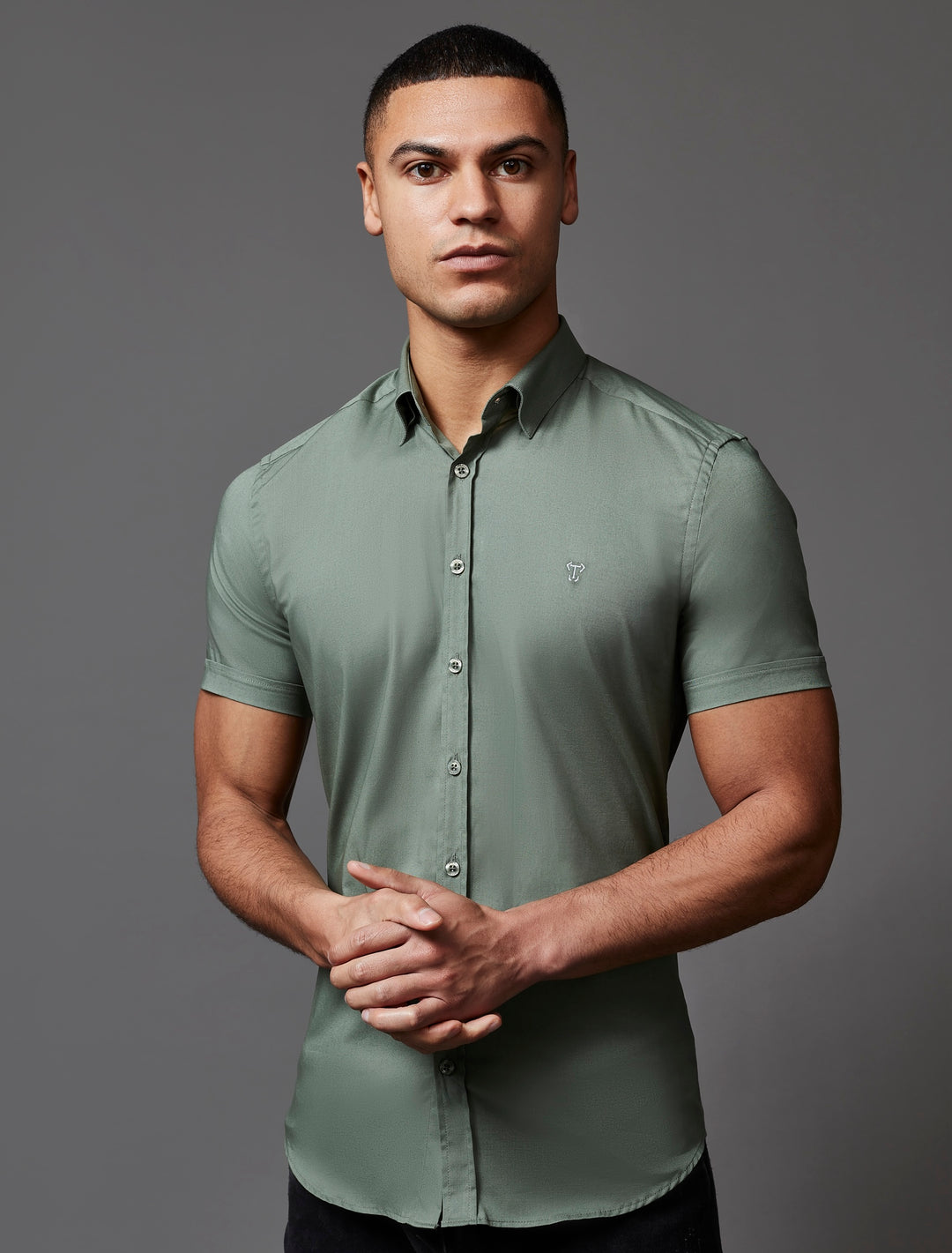 Olive Short Sleeve Tapered Fit Shirt