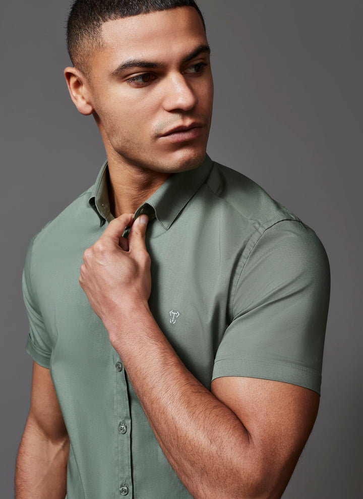 Olive Short Sleeve Tapered Fit Shirt