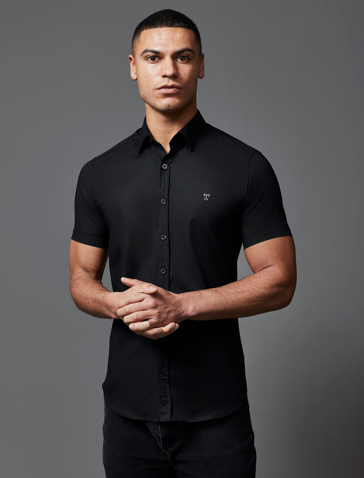 Black Short Sleeve Tapered Fit Shirt