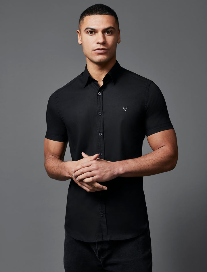 Black Short Sleeve Tapered Fit Shirt