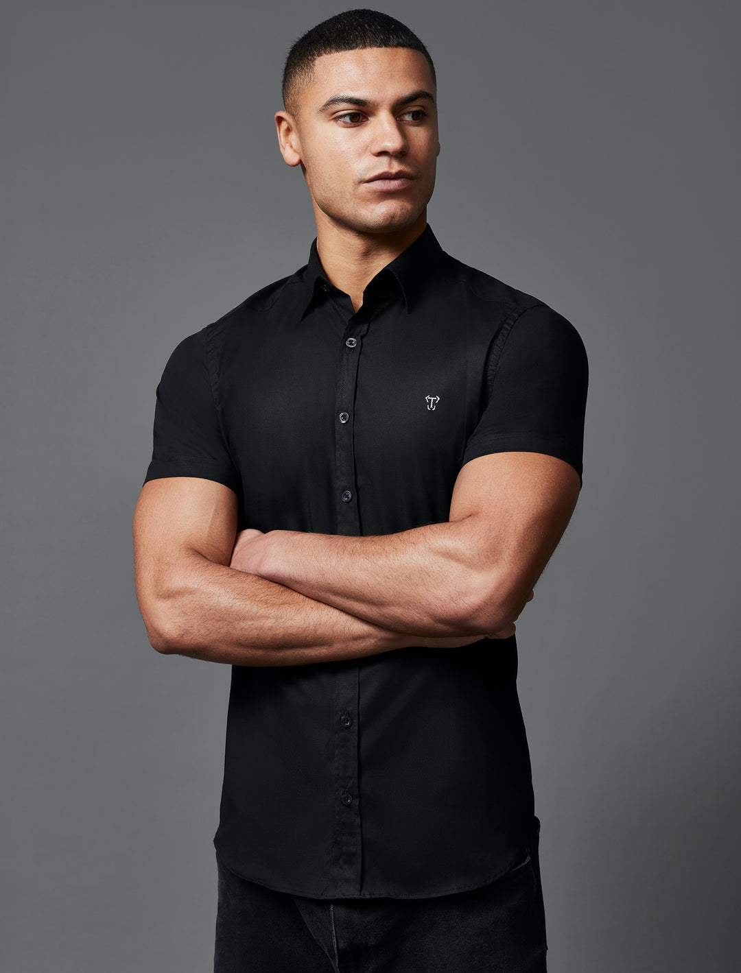 Black Short Sleeve Tapered Fit Shirt