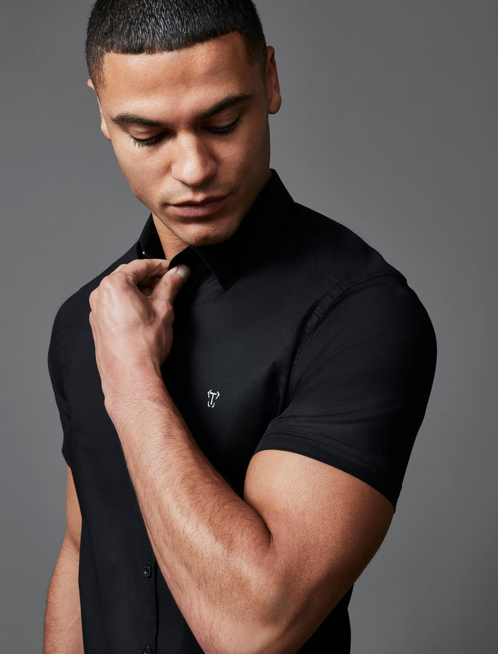 Black Short Sleeve Tapered Fit Shirt