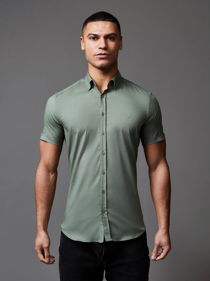 Olive Short Sleeve Tapered Fit Shirt