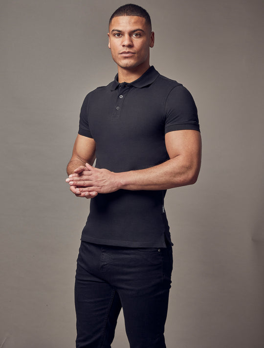 Short Sleeve Black Tapered Fit Polo Shirt