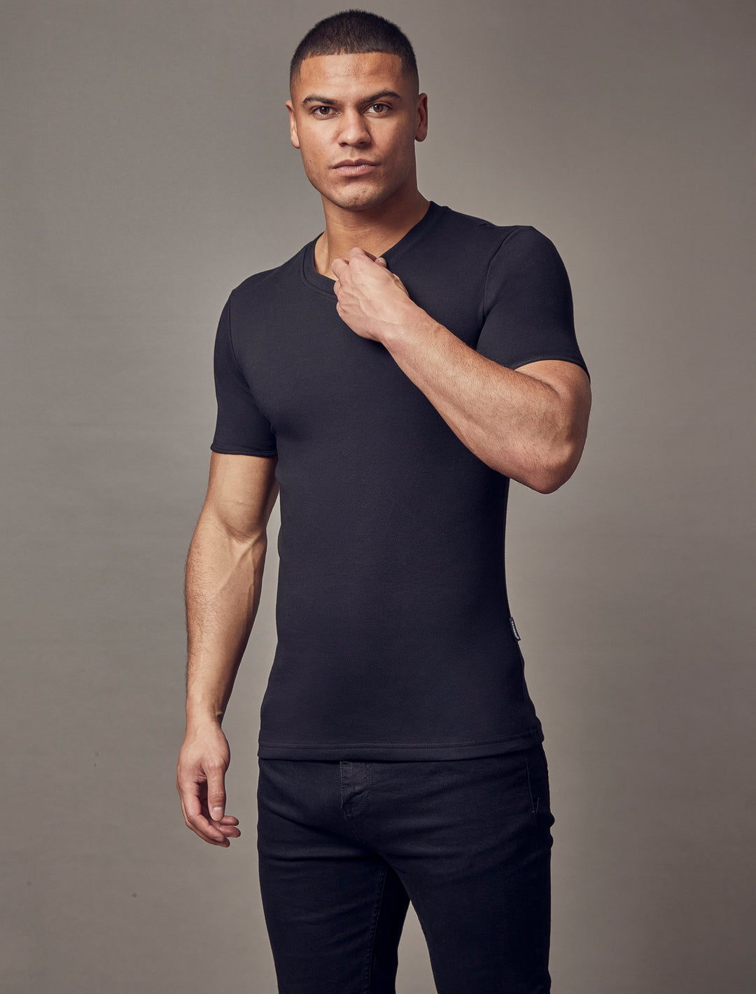 Black V Neck Tapered Fit T-Shirt