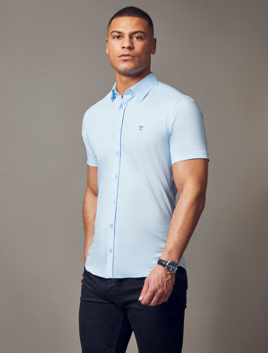 Blue Short Sleeve Tapered Fit Shirt