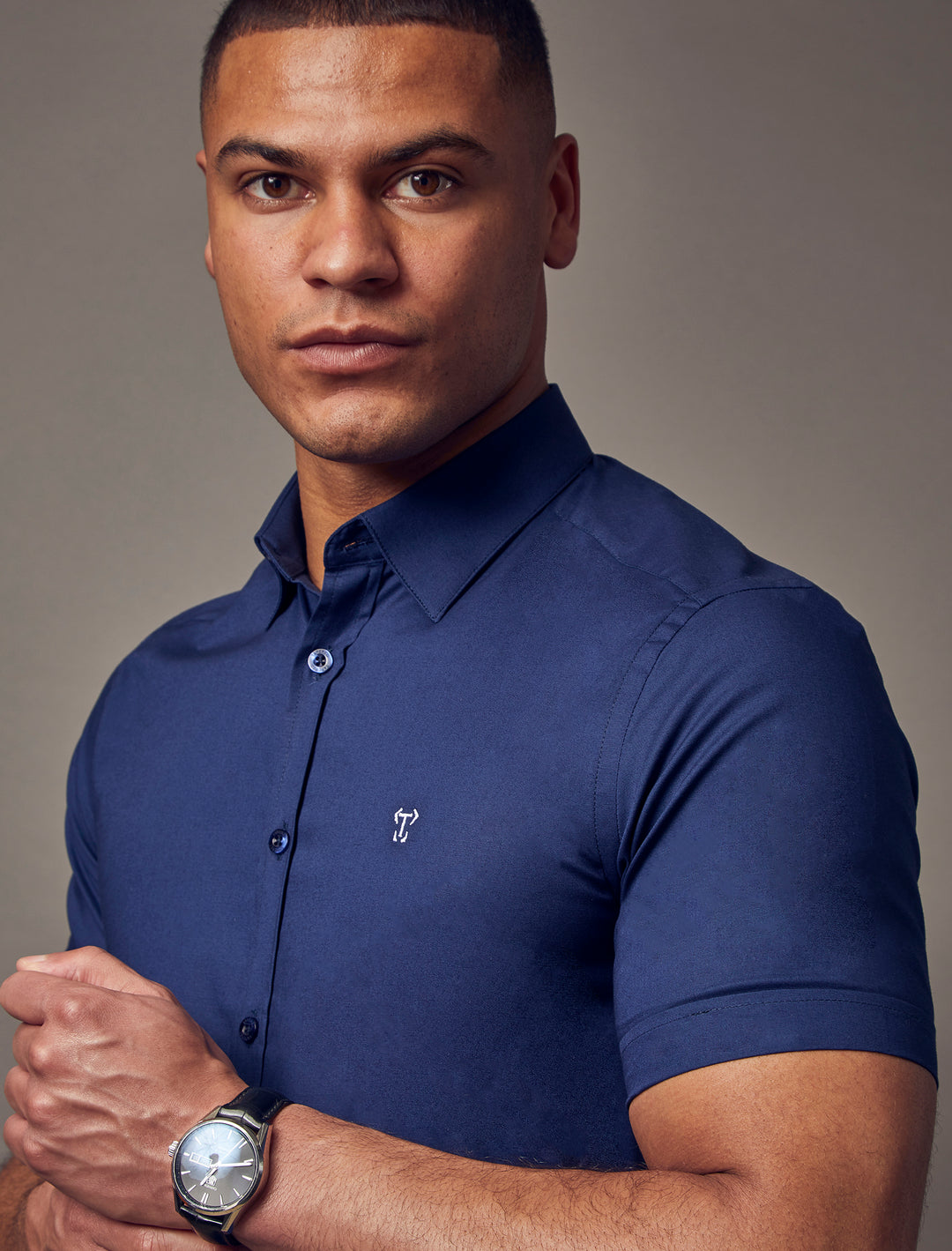 Navy Short Sleeve Tapered Fit Shirt