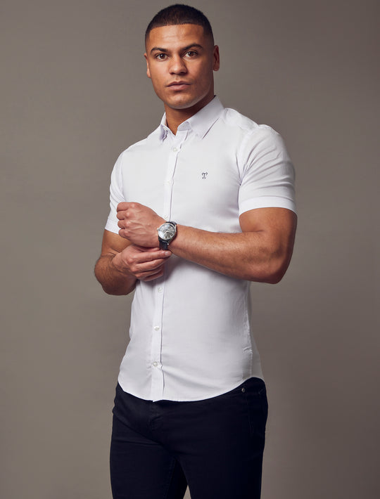 White Short Sleeve Tapered Fit Shirt
