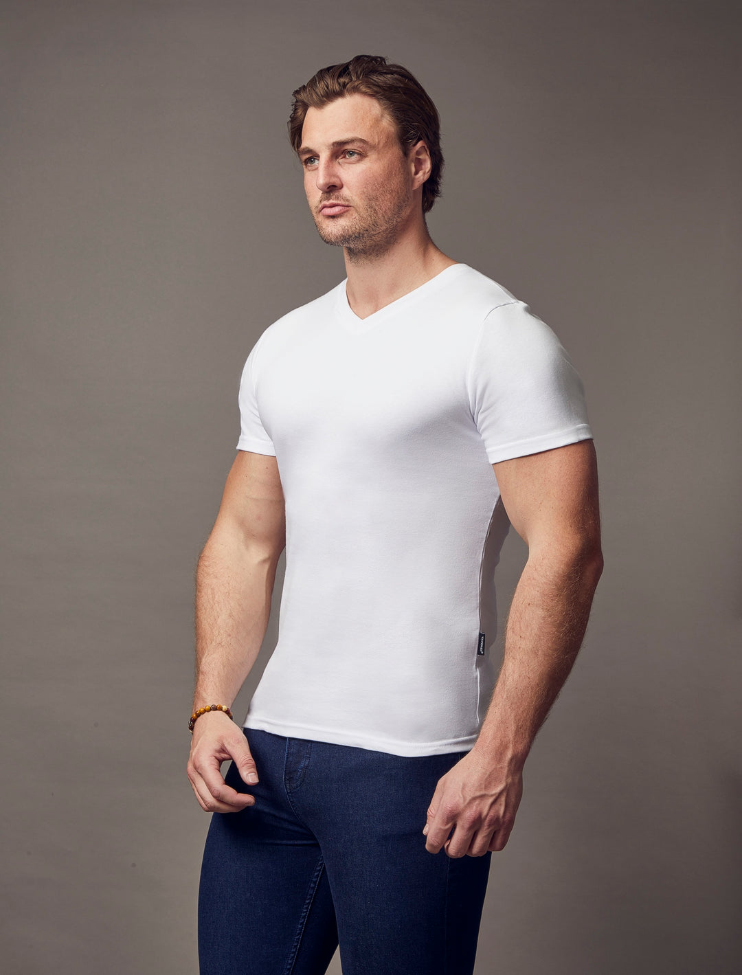 White V Neck Tapered Fit T-Shirt