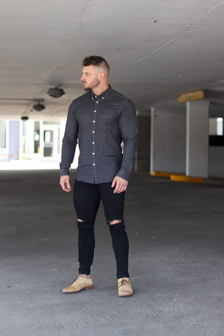 Black Denim Tapered Fit Shirt