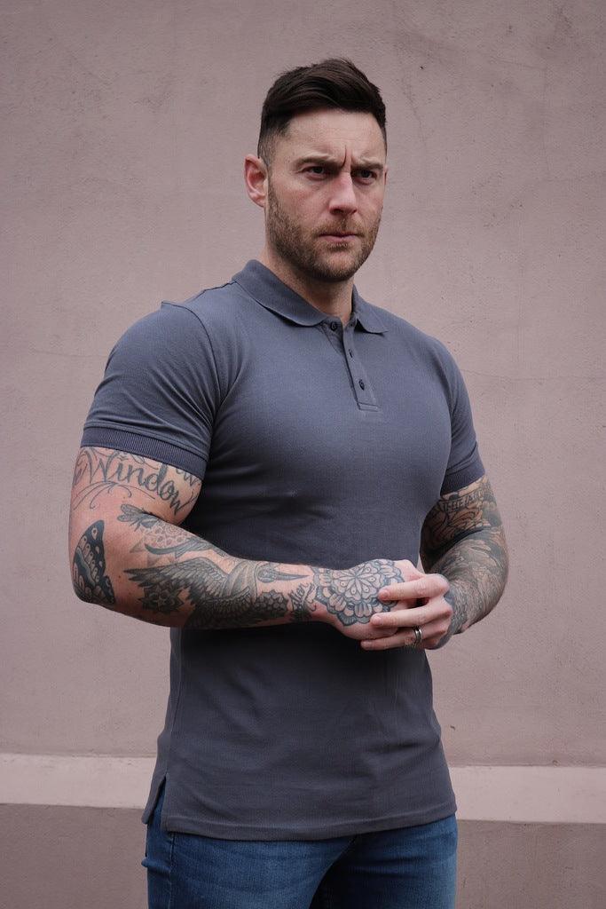 Dark Grey short sleeve athletic fit polo