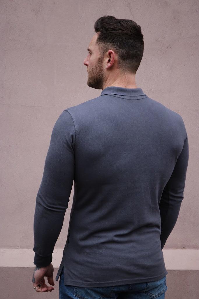 Dark grey long sleeve athletic fit polo