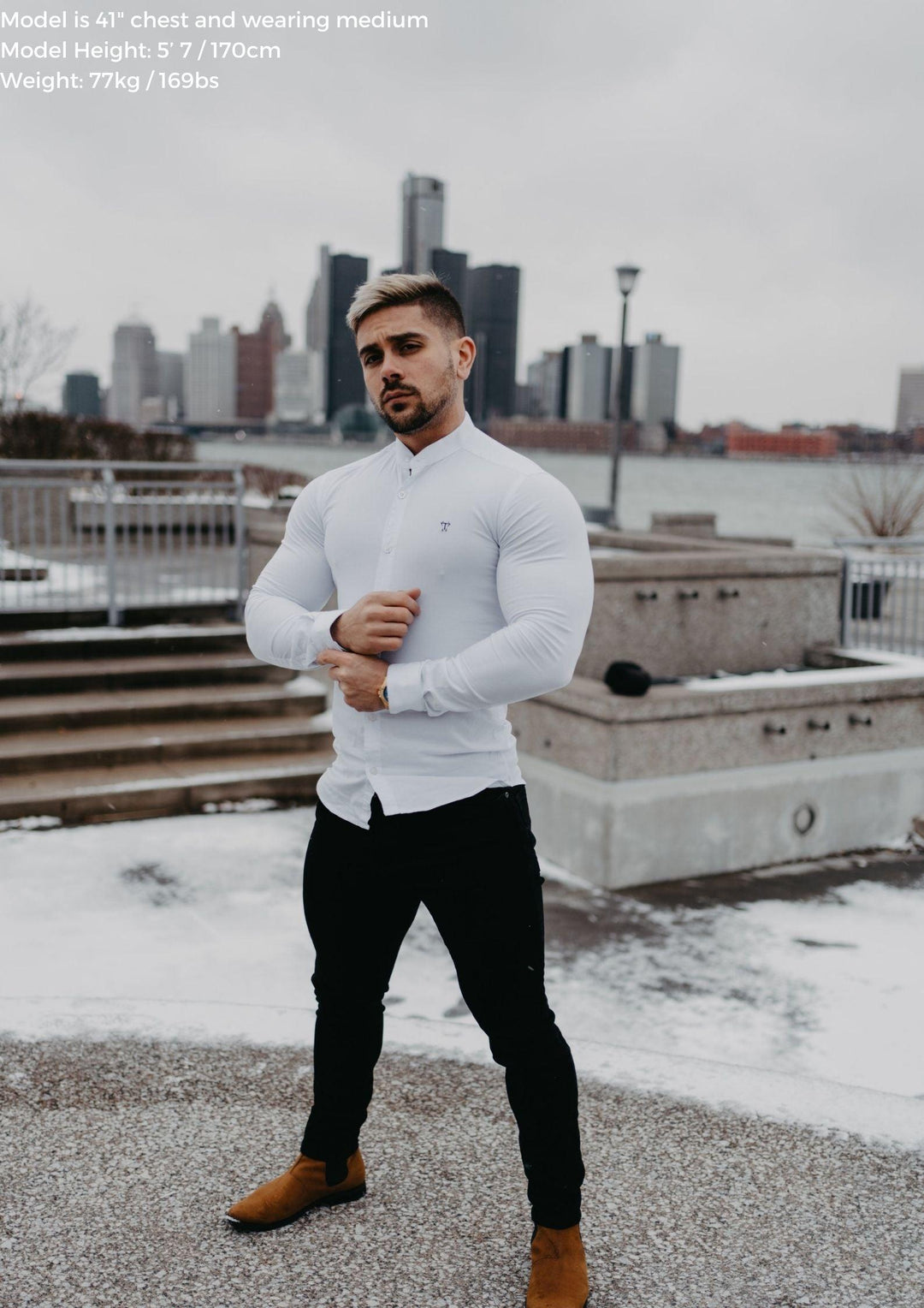 Grandad Collar White Tapered Fit Shirt