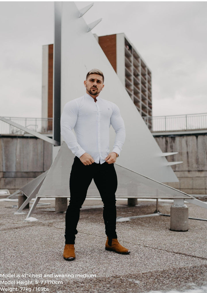 Grandad Collar White Tapered Fit Shirt