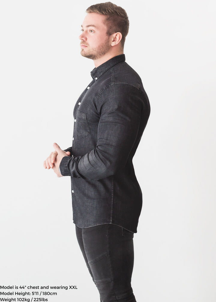 Black Denim Tapered Fit Shirt