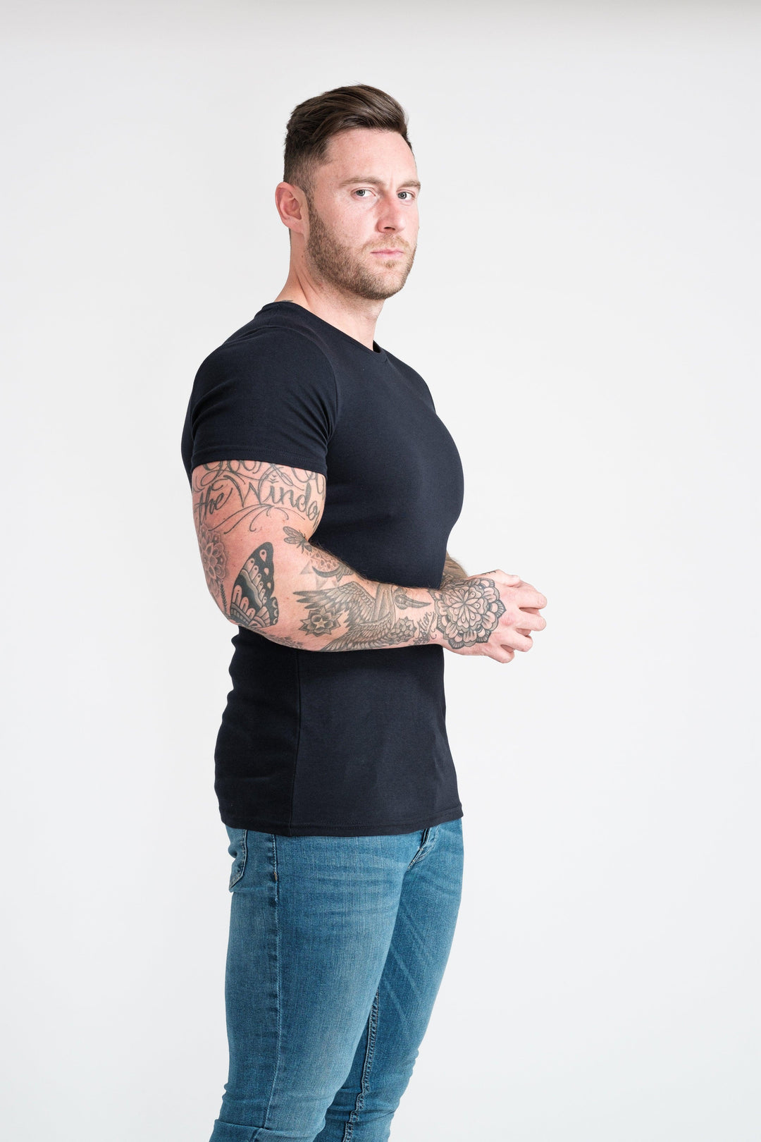 Navy Mens Tapered Fit T-Shirt. A Proportionally Fitted and Muscle Fit T-Shirt. Ideal for athletes.