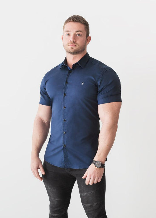 Navy Short Sleeve Tapered Fit Bodybuilder Shirt