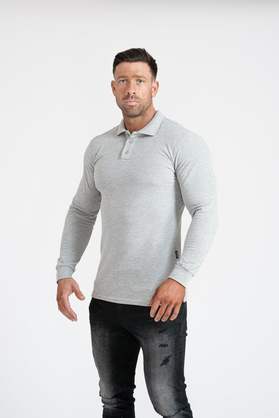 Mens Grey Tapered Fit Polo Shirt. A Proportionally Fitted and Muscle Fit Polo in Grey. Ideal for bodybuilders.