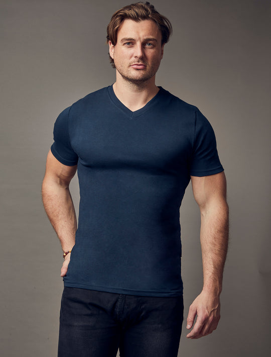 Navy V Neck Tapered Fit T-Shirt